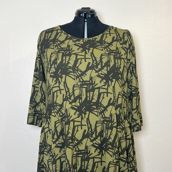 •TRUTH + STYLE• 3/4-Length Sleeve Jersey Midi‎ Dress in Green Black Print XLP - Picture 4 of 9